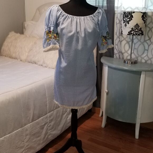 Boho Rebellion company Embroidered Striped short Dress small - Picture 4 of 9